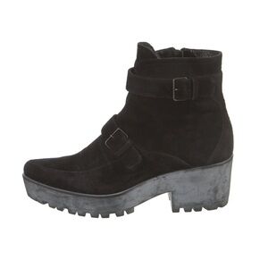 Miu Miu Prada $1100 Black Ankle Booties with Rugged Sole Moto‎ Rock Boots Shoes